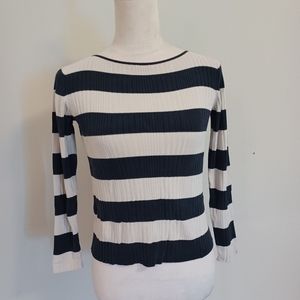 Ann Taylor Black and Cream Long Sleeved Silk Top Shirt Size XS
